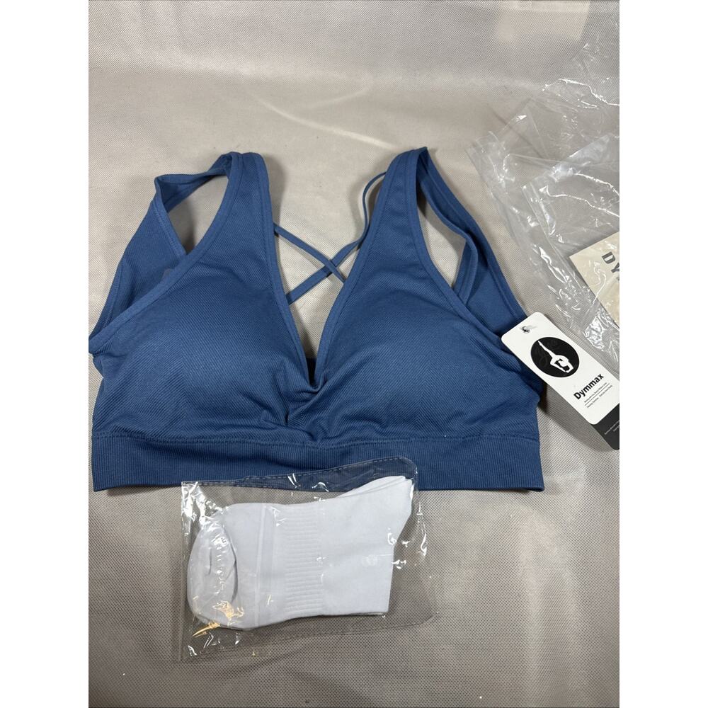 Women V Neck Criss Cross Back Strappy Sports Bra Padded Seamless Yoga Bra XL EE